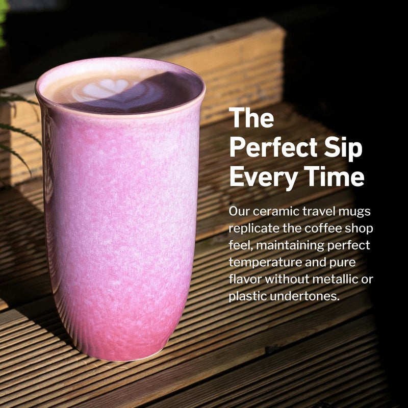 NOVA CERAMICS Coffee Travel Mug â€“ Cup Holder Friendly Travel Mugâ€“ Microwave & Dishwasher Safe White & Purple Tumbler - Coffee Mug Fits In Cup Holder â€“ 16oz â€“ Astral Bloom - Image 4