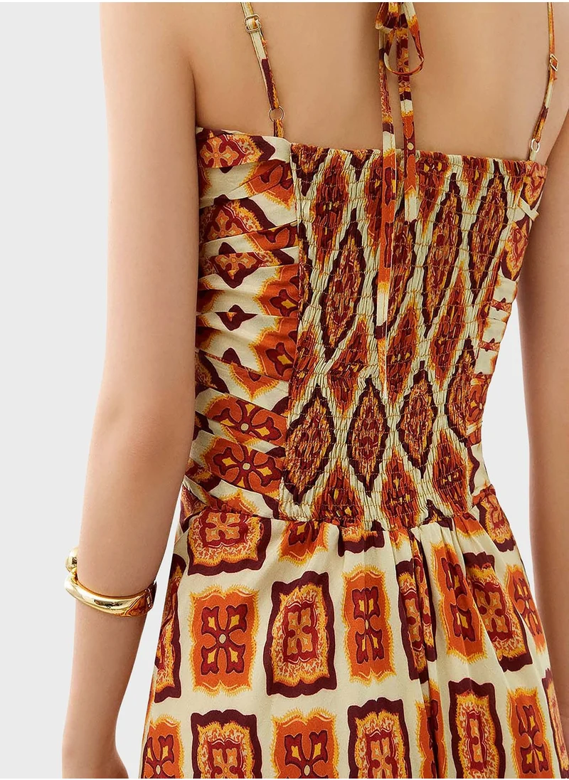 نوكتورن Patterned Cut Out Strappy Dress