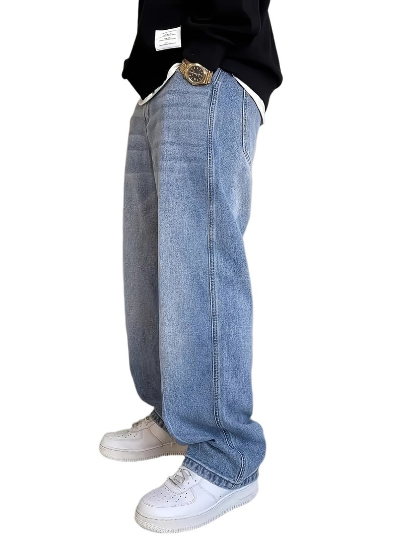 Men's Classic Straight-Leg Jeans - Non-Stretch Denim, Regular Length, Solid Color, All-Season Comfort, Hand Wash Only, Casual Versatile Style for Casual Attire, Comfortable Fashion, Durable - Image 1