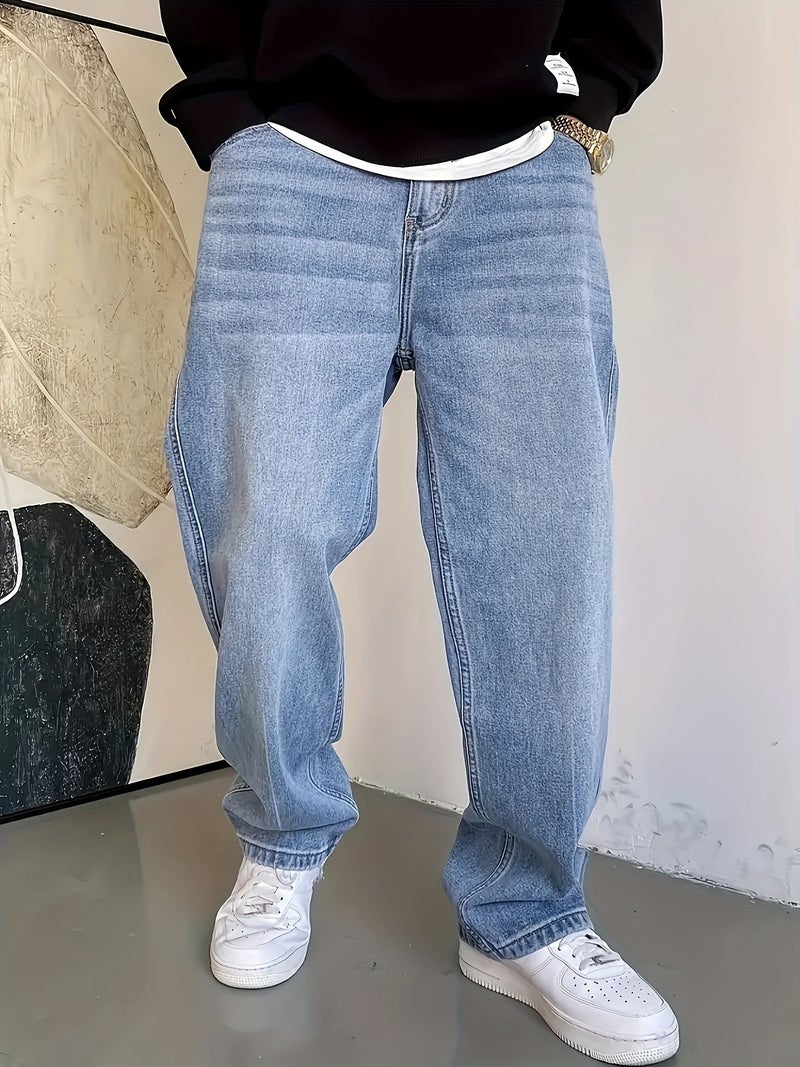 Men's Classic Straight-Leg Jeans - Non-Stretch Denim, Regular Length, Solid Color, All-Season Comfort, Hand Wash Only, Casual Versatile Style for Casual Attire, Comfortable Fashion, Durable - Image 3