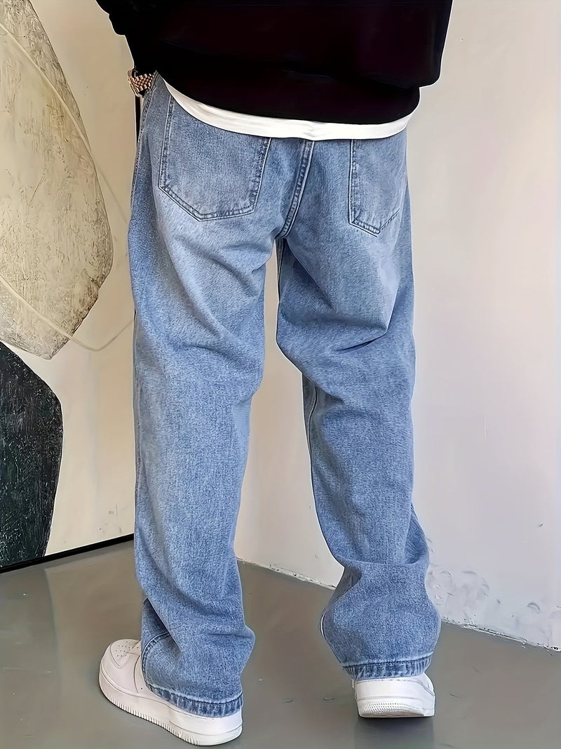 Men's Classic Straight-Leg Jeans - Non-Stretch Denim, Regular Length, Solid Color, All-Season Comfort, Hand Wash Only, Casual Versatile Style for Casual Attire, Comfortable Fashion, Durable - Image 4