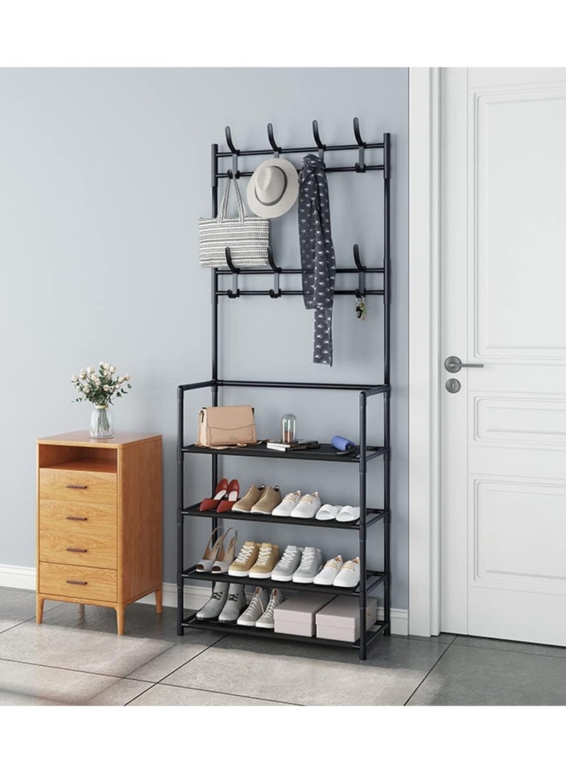 لينجوي رف معاطف للمدخل مع تخزين للأحذية مع 8 خطافات ورف للأحذية والحقائب، - Image 1