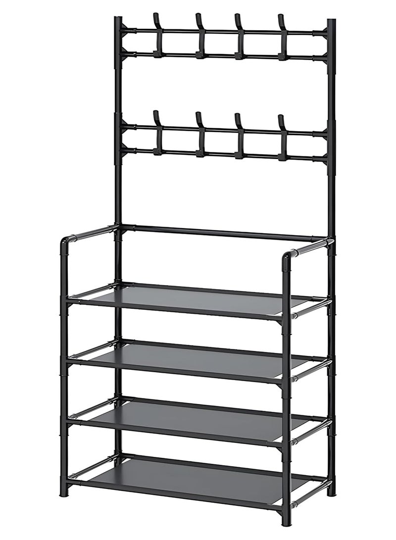 لينجوي رف معاطف للمدخل مع تخزين للأحذية مع 8 خطافات ورف للأحذية والحقائب، - Image 2