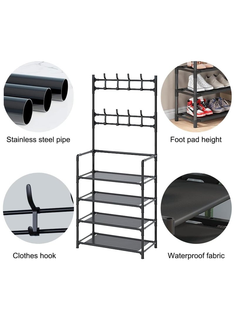لينجوي رف معاطف للمدخل مع تخزين للأحذية مع 8 خطافات ورف للأحذية والحقائب، - Image 3
