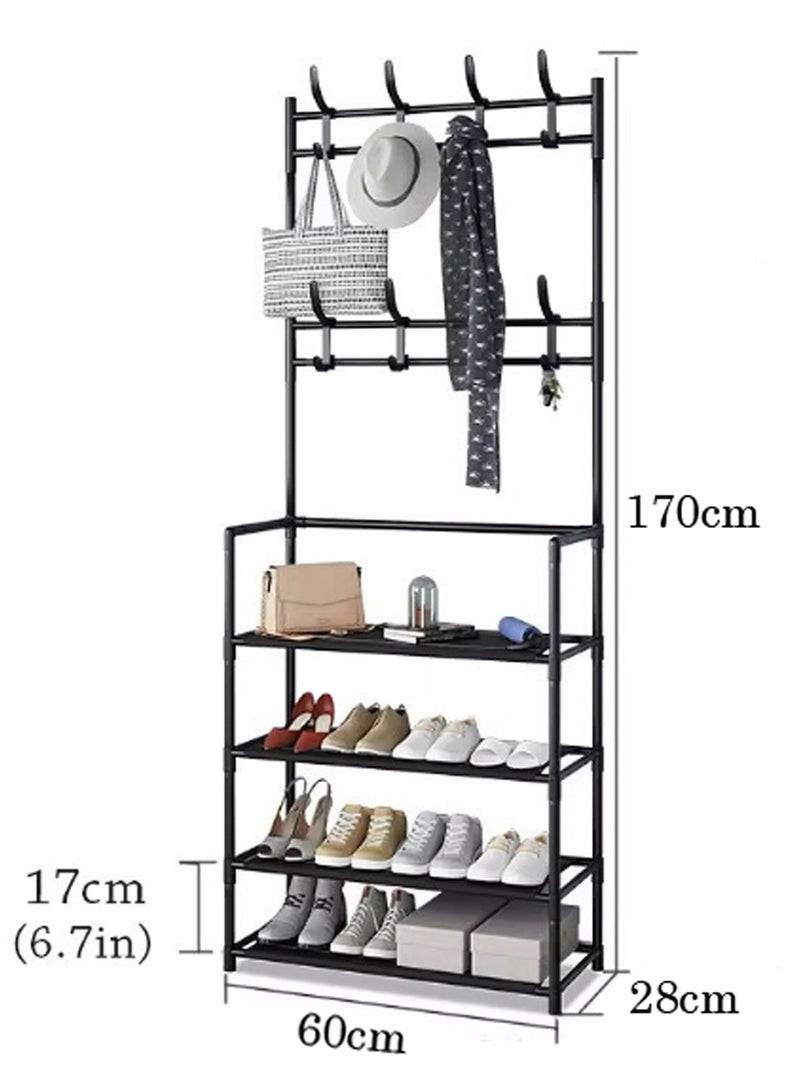 لينجوي رف معاطف للمدخل مع تخزين للأحذية مع 8 خطافات ورف للأحذية والحقائب، - Image 4