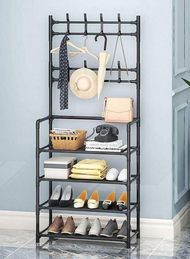 لينجوي رف معاطف للمدخل مع تخزين للأحذية مع 8 خطافات ورف للأحذية والحقائب، - Image 5