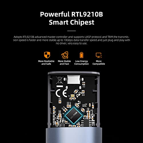 MAIWO حاوية MAIWO M.2 SSD بسرعة 10Gbps لـ NVMe و SATA، حاوية NVMe بدون أدوات USB C/USB A، حاوية M.2 من الألمنيوم مع كابل بطول 17.71 بوصة، حاوية SSD لـ M2 2230/2242/2260/2280 M-Key/(B+M) Key-رمادي - Image 4