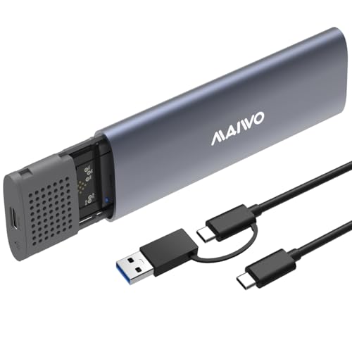 MAIWO حاوية MAIWO M.2 SSD بسرعة 10Gbps لـ NVMe و SATA، حاوية NVMe بدون أدوات USB C/USB A، حاوية M.2 من الألمنيوم مع كابل بطول 17.71 بوصة، حاوية SSD لـ M2 2230/2242/2260/2280 M-Key/(B+M) Key-رمادي - Image 1