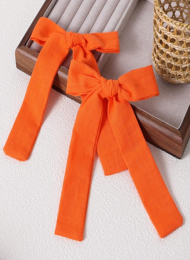 Miroksh أقواس شعر قطنية كتان برتقالية حمراء 5 بوصة مشابك شعر تمساح بارتيه للنساء والفتيات والأطفال زينة ملابس خريفية هدايا عيد الشكر - Image 2