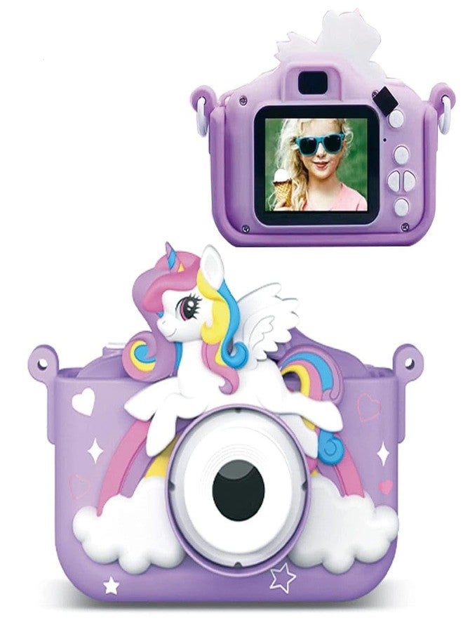 AUM ENTERPRISE Digital Camera Toys for Toddler Girls Boys 3-12 Years Christmas Birthday Gifts Video Players with Rainbocorn Design Soft Silicone Camera (Purple) - Image 1