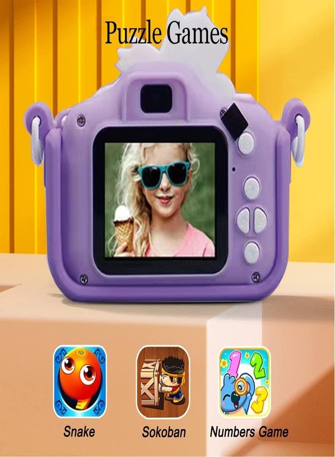 AUM ENTERPRISE Digital Camera Toys for Toddler Girls Boys 3-12 Years Christmas Birthday Gifts Video Players with Rainbocorn Design Soft Silicone Camera (Purple) - Image 2