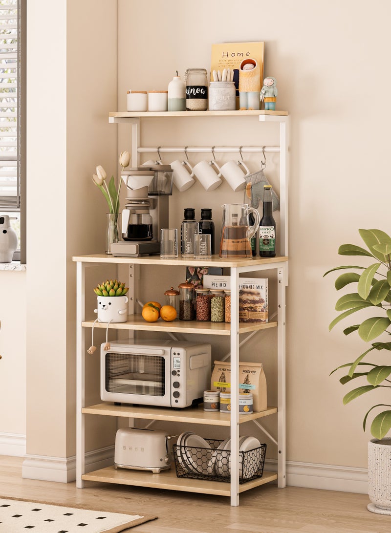 Canadel 4-Tier Kitchen Storage Rack with Adjustable Shelf, Coffee Corner Station & Microwave Stand, Multi-Purpose Baker Rack with 5 Hooks X-Shaped Crossbar for Home Kitchen Organization - Image 1