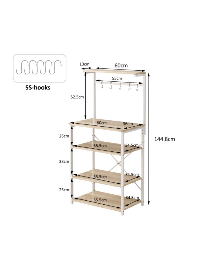 Canadel 4-Tier Kitchen Storage Rack with Adjustable Shelf, Coffee Corner Station & Microwave Stand, Multi-Purpose Baker Rack with 5 Hooks X-Shaped Crossbar for Home Kitchen Organization - Image 2