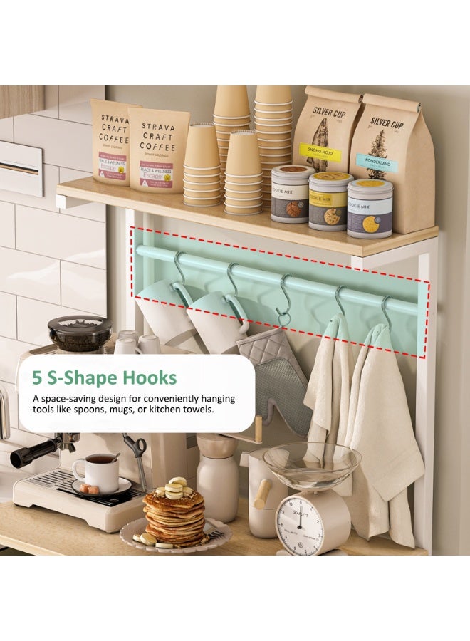 Canadel 4-Tier Kitchen Storage Rack with Adjustable Shelf, Coffee Corner Station & Microwave Stand, Multi-Purpose Baker Rack with 5 Hooks X-Shaped Crossbar for Home Kitchen Organization - Image 5