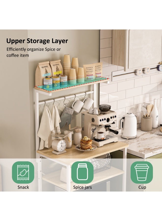 Canadel 4-Tier Kitchen Storage Rack with Adjustable Shelf, Coffee Corner Station & Microwave Stand, Multi-Purpose Baker Rack with 5 Hooks X-Shaped Crossbar for Home Kitchen Organization - Image 4