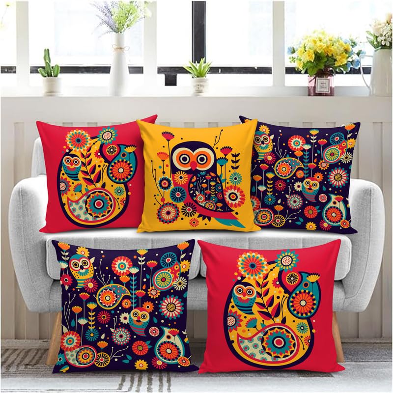 BMRGIFTS Soft Fabric Designer Decorative Printed 200 TC Cushion Cover Decorations For Sofa Living Room Set Of 5 16 X 16 Inch Multi (Multimfcc19) - Image 1