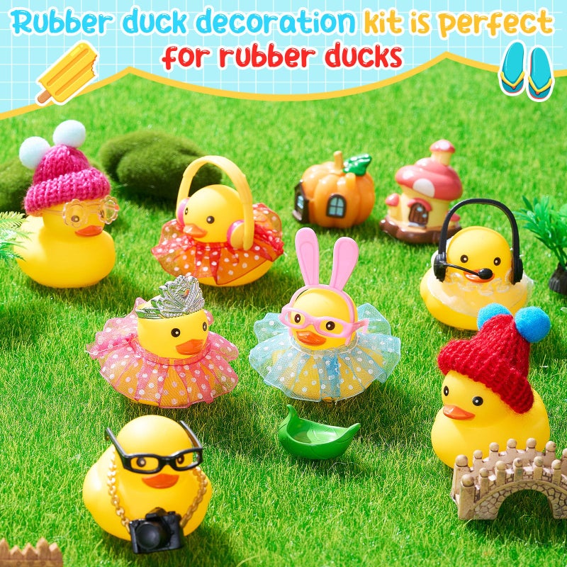 Poen 100 Pcs Rubber Duck Accessories Decorations for Cowgirl Hats Glasses Earphones So on Necklaces Swimming Ring Crowns Bibs DIY Accessories Gifts for Valentine Rubber Duck (Chic Style) - Image 5