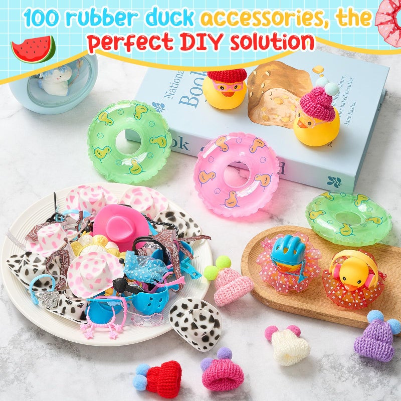 Poen 100 Pcs Rubber Duck Accessories Decorations for Cowgirl Hats Glasses Earphones So on Necklaces Swimming Ring Crowns Bibs DIY Accessories Gifts for Valentine Rubber Duck (Chic Style) - Image 3