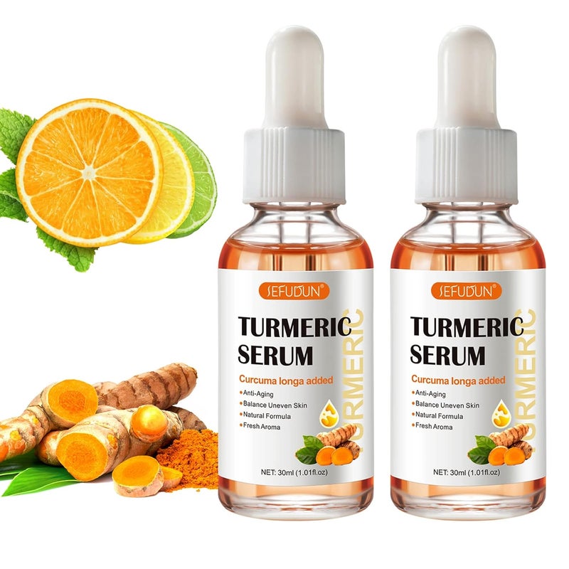 NIFEISHI 2 Pack Turmeric Serum for Dark Spots Turmeric Dark Spot Corrector Serum for Acne Hyperpigmentation and Smooth Skin Formulated with Hyaluronic Acid Vitamin C  E  101 FLOZ 