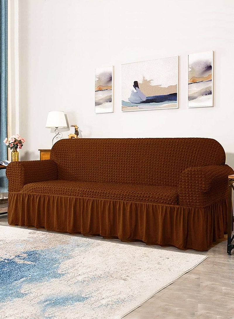 Arabest Sofa Cover Set, 4 piece Multifunctional Sofa Slipcover, Couch Cover Chair Furniture Protector Cover, Washable High Elastic Durable Seersucker Fabric with Skirt, for Living Room (Brown) - Image 5