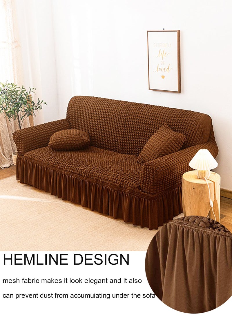 Arabest Sofa Cover Set, 4 piece Multifunctional Sofa Slipcover, Couch Cover Chair Furniture Protector Cover, Washable High Elastic Durable Seersucker Fabric with Skirt, for Living Room (Brown) - Image 4