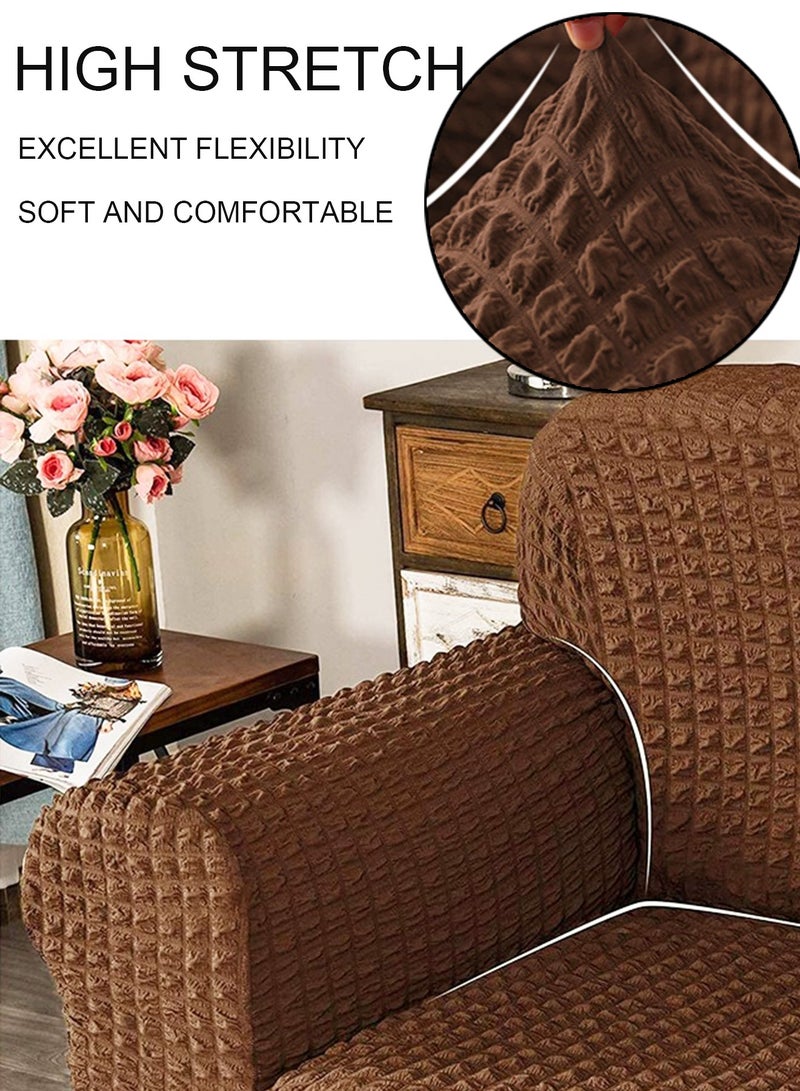 Arabest Sofa Cover Set, 4 piece Multifunctional Sofa Slipcover, Couch Cover Chair Furniture Protector Cover, Washable High Elastic Durable Seersucker Fabric with Skirt, for Living Room (Brown) - Image 3