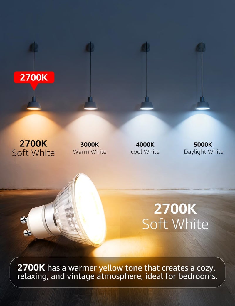 Lepro Non-Dimmable GU10 LED Light Bulbs, 2700K Soft Warm Light GU10 Bulb Replacement for Recessed Track Lighting, 4W LED Bulbs with 100Â°Flood Beam for Kitchen, Range Hood, Living Room, Bedroom, 3 Pack - Image 5