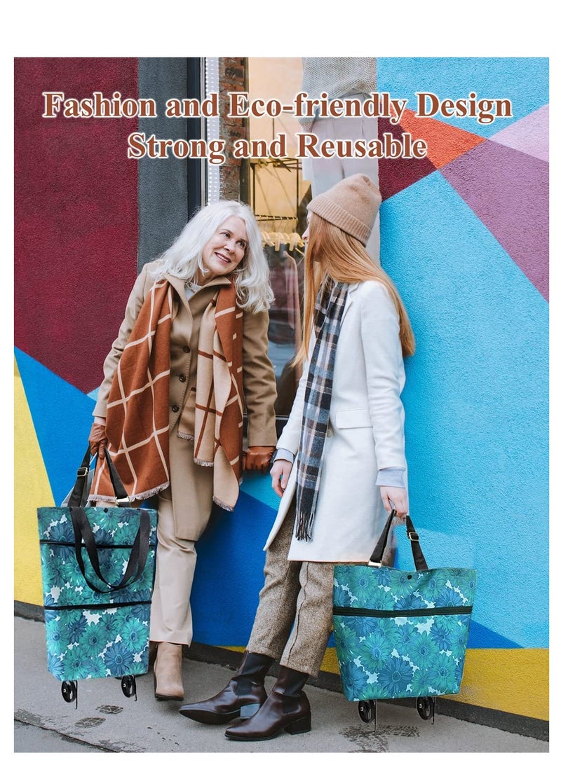 Foldable Shopping Cart with Wheels and Reusable Trolley Bags for Convenient Shopping Kitchen and Travel - Image 4