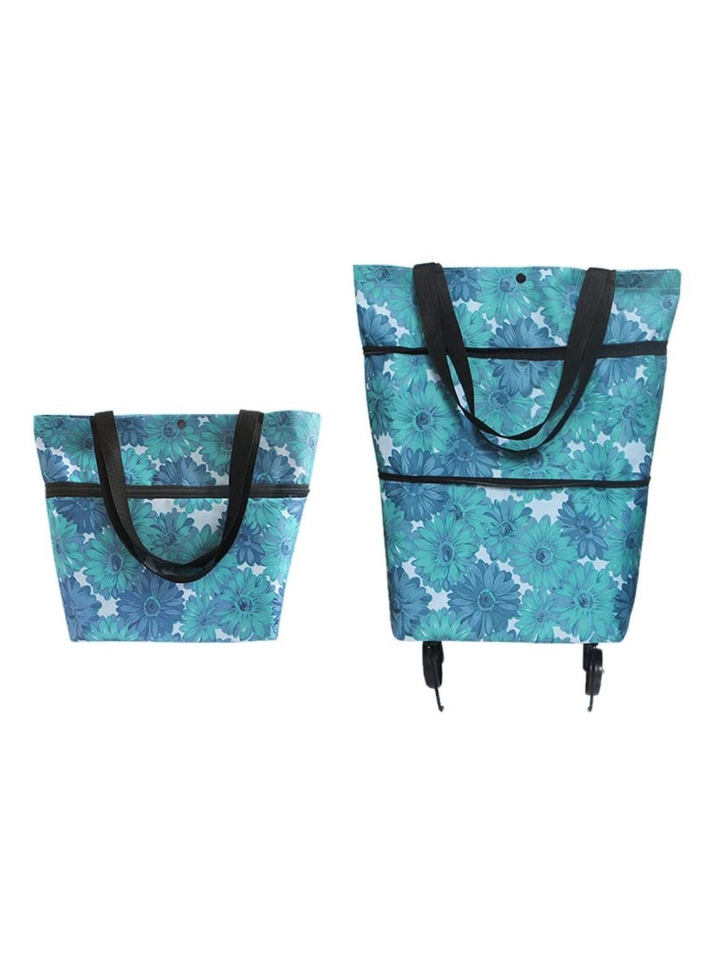 Foldable Shopping Cart with Wheels and Reusable Trolley Bags for Convenient Shopping Kitchen and Travel - Image 1