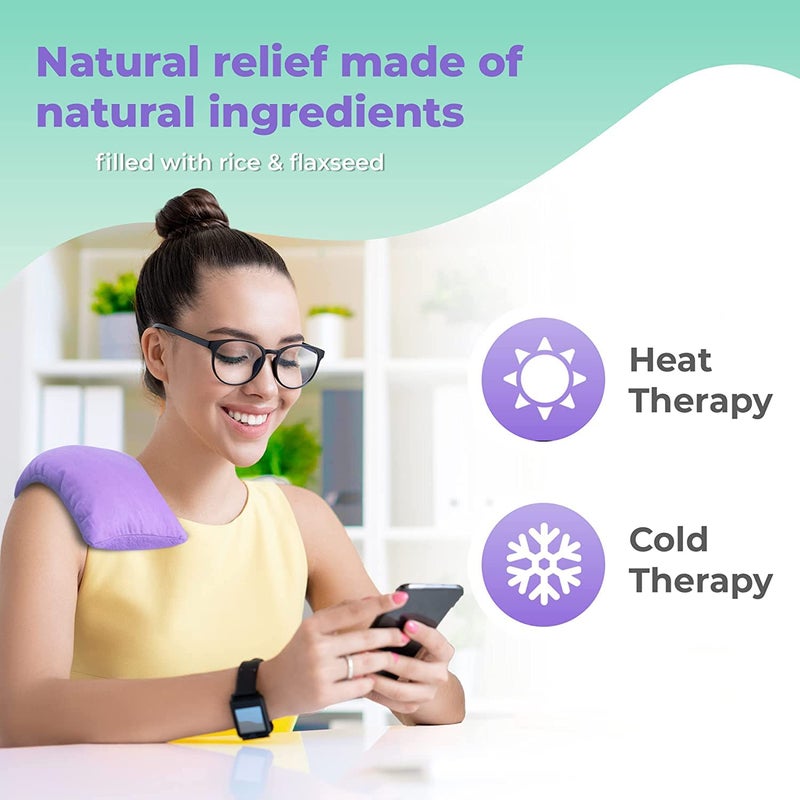 MY HEATING PAD وسادة تسخين الميكروويف - وسادات تسخين رطبة قابلة للتسخين في الميكروويف لتخفيف المفاصل والعضلات - حزمة حرارة ساخنة للميكروويف لتقلصات - وسادة علاج مبردة أو مسخنة - بنفسجي بدون رائحة - Image 2