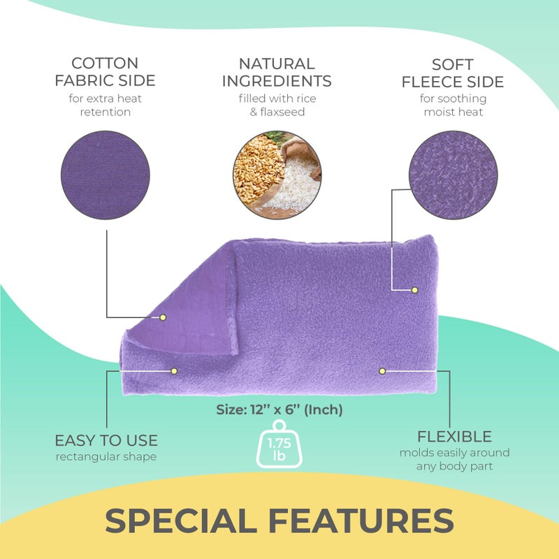 MY HEATING PAD وسادة تسخين الميكروويف - وسادات تسخين رطبة قابلة للتسخين في الميكروويف لتخفيف المفاصل والعضلات - حزمة حرارة ساخنة للميكروويف لتقلصات - وسادة علاج مبردة أو مسخنة - بنفسجي بدون رائحة - Image 4