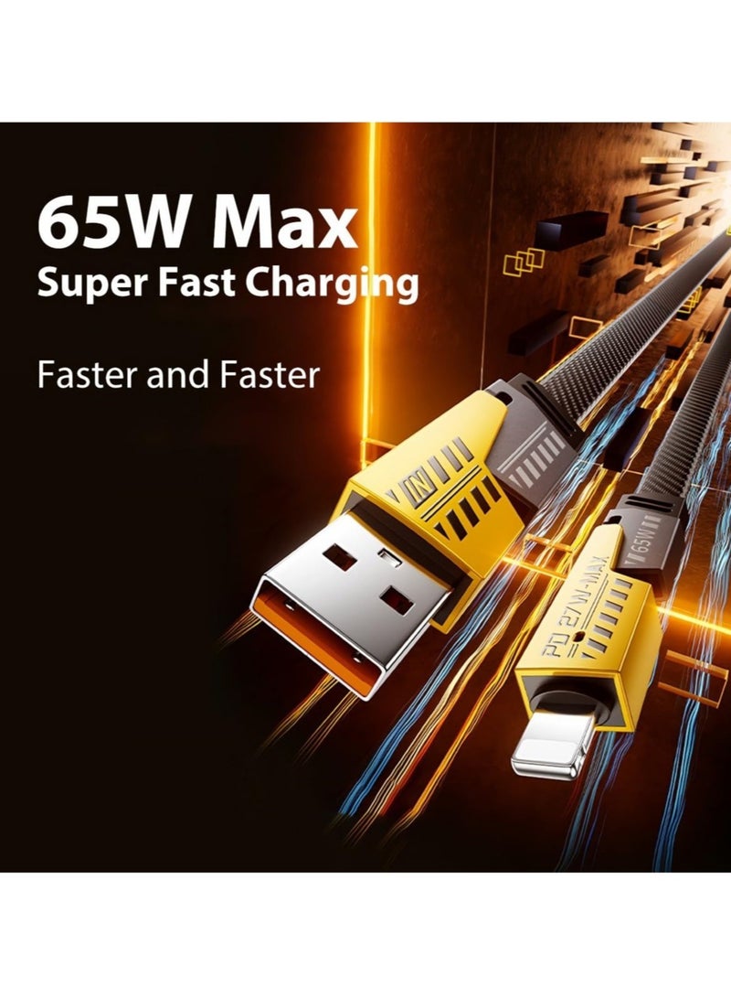 JAJEEK "65W 4-in-1 Fast Charging Cable - Versatile Flat Braided USB-C, USB-A, and Lightning Combo" - Image 3