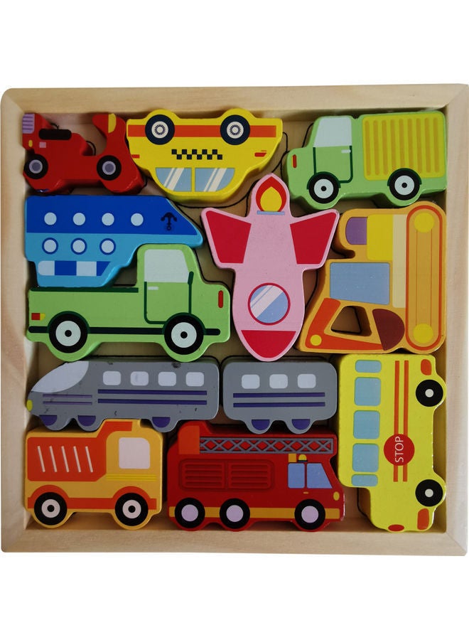 NIBEMINENT Wooden Vehicles Puzzle Set 16x16cm - Image 1