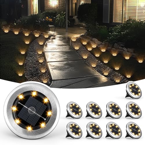 SOLPEX Mini Solar Ground Lights, 10 Pack Solar Lights Outdoor Waterproof, Pathway Lights Solar Powered, Solar Garden Lights, Landscape Lighting for Yard Driveway Walkway (Warm White) - Image 1