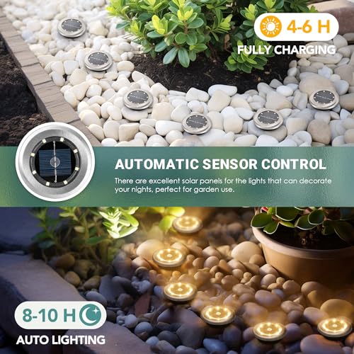SOLPEX Mini Solar Ground Lights, 10 Pack Solar Lights Outdoor Waterproof, Pathway Lights Solar Powered, Solar Garden Lights, Landscape Lighting for Yard Driveway Walkway (Warm White) - Image 3