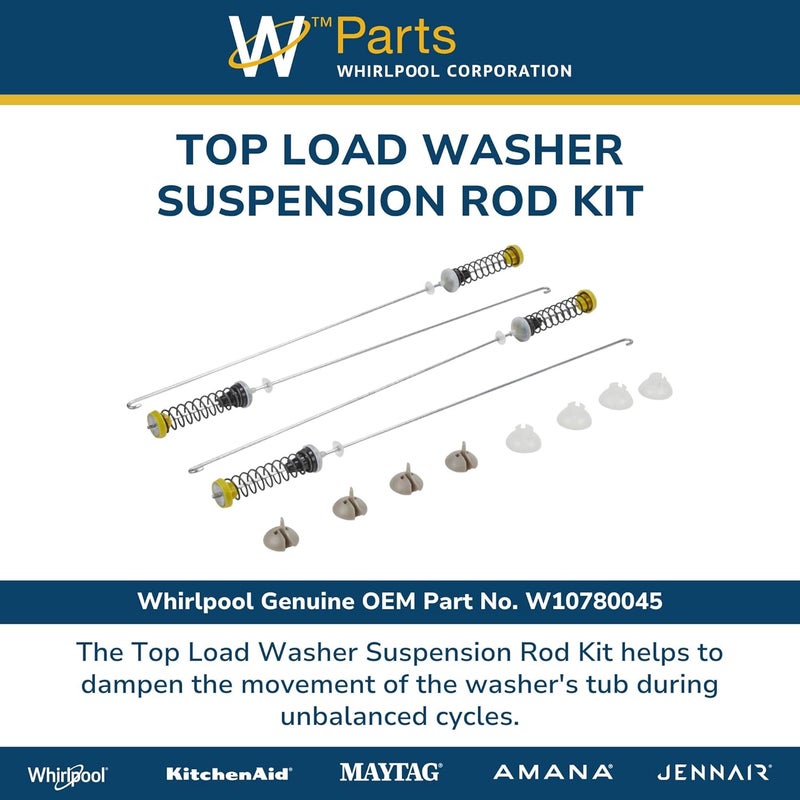 Whirlpool W10780045 Genuine OEM Washer Suspension Rod Spring Kit, 25-1/2 in.Fit W10780045 Suspension, Replaces W10821956, W10537443, W10780053, and more, Metal - Image 4