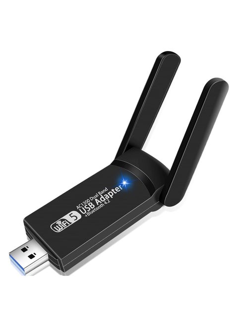 USB WiFi Bluetooth Adapter, 1300Mbps Dual Band 2.4/5Ghz Wireless Network External Receiver, Mini WiFi Dongle for PC/Laptop/Desktop