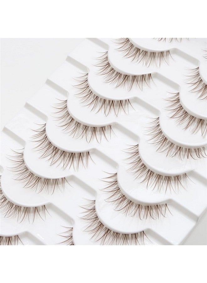 Outopen 10 Pairs Brown Lashes Clear Band Brown Manga Lashes Japanese Anime Cosplay Brown Eyelashes Asian False Eyelashes Natural Look Like Individual Clusters(A03-Brown Natural Lashes 8-11Mm) - Image 3