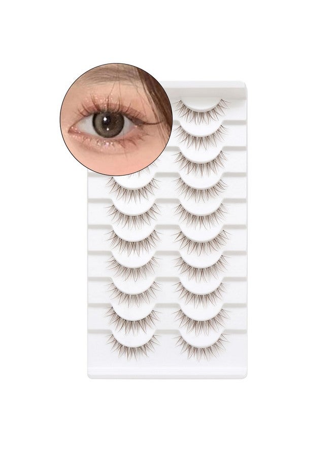 Outopen 10 Pairs Brown Lashes Clear Band Brown Manga Lashes Japanese Anime Cosplay Brown Eyelashes Asian False Eyelashes Natural Look Like Individual Clusters(A03-Brown Natural Lashes 8-11Mm) - Image 1