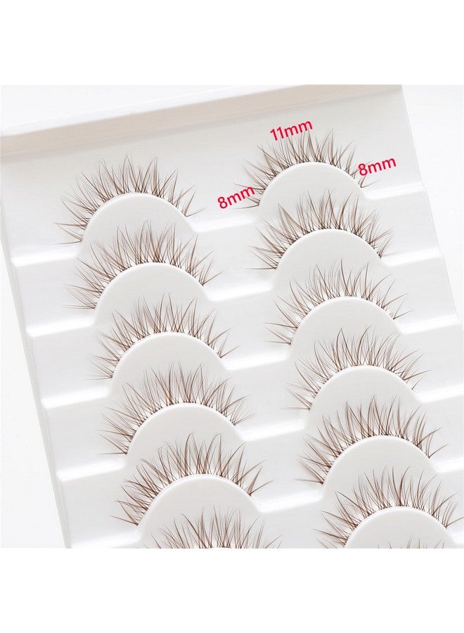 Outopen 10 Pairs Brown Lashes Clear Band Brown Manga Lashes Japanese Anime Cosplay Brown Eyelashes Asian False Eyelashes Natural Look Like Individual Clusters(A03-Brown Natural Lashes 8-11Mm) - Image 2