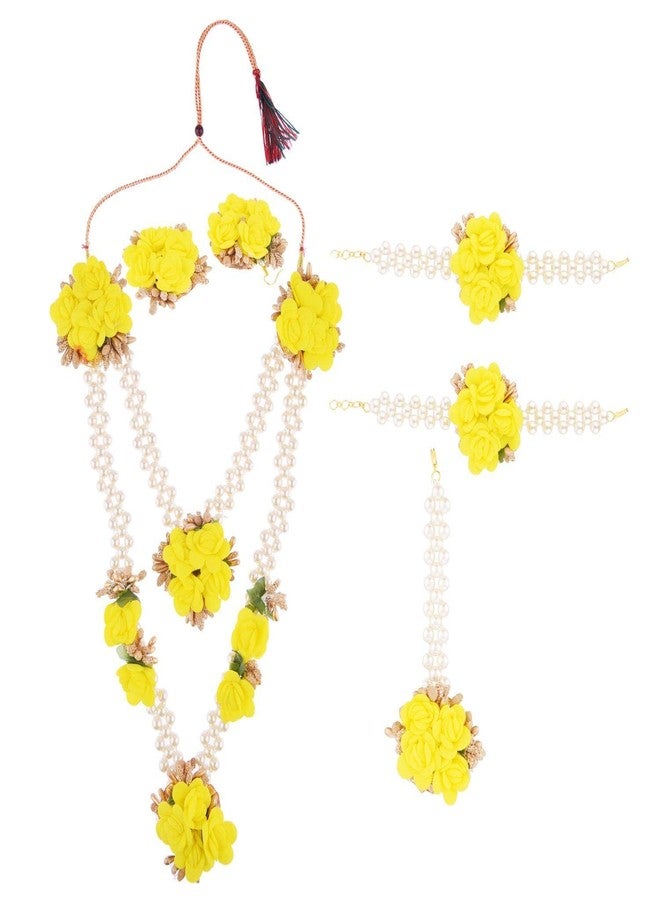 Efulgenz Indian Flower Jewelry Set for Haldi Mehandi Baby Shower Wedding Women Girls - Image 5