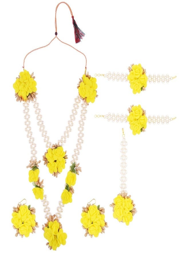 Efulgenz Indian Flower Jewelry Set for Haldi Mehandi Baby Shower Wedding Women Girls - Image 1