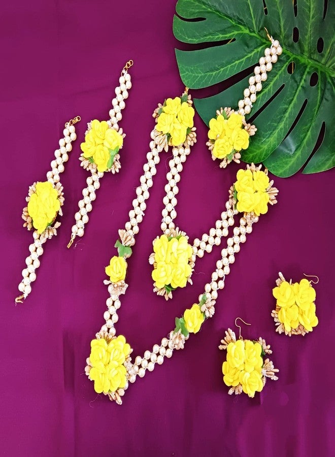 Efulgenz Indian Flower Jewelry Set for Haldi Mehandi Baby Shower Wedding Women Girls - Image 2
