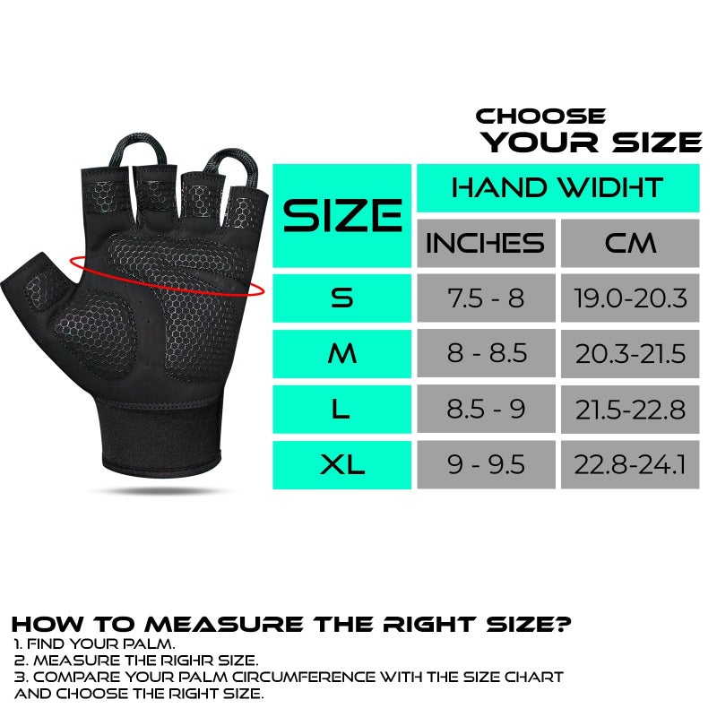 BEAST RAGE Workout Gloves for Men, Durable Palm Grip Gym Gloves Women Half Finger Elasticated Training Weight Lifting Strength Bodybuilding Anti Slip Cycling Glove Exercise (Jet Black, L) - Image 5
