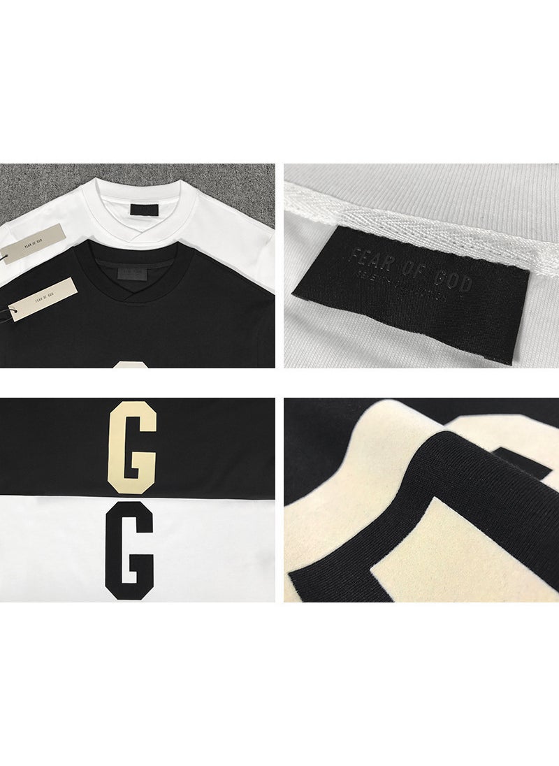 Generic - Fear of God High Street G Letter Flocking Short Sleeve T-Shirt Unisex Loose Fit Summer Casual Cotton round Neck Print Top White - Image 1