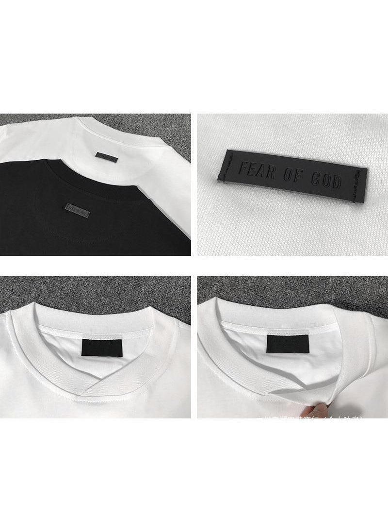 Generic - Fear of God High Street G Letter Flocking Short Sleeve T-Shirt Unisex Loose Fit Summer Casual Cotton round Neck Print Top White - Image 1