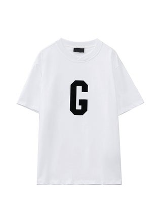 Fear of God High Street G Letter Flocking Short Sleeve T-Shirt Unisex Loose Fit Summer Casual Cotton round Neck Print Top White - pzsku/Z424CF8678E04D7146632Z/45/1746232227/4512f5cc-03d1-418d-b548-fecb892214d8