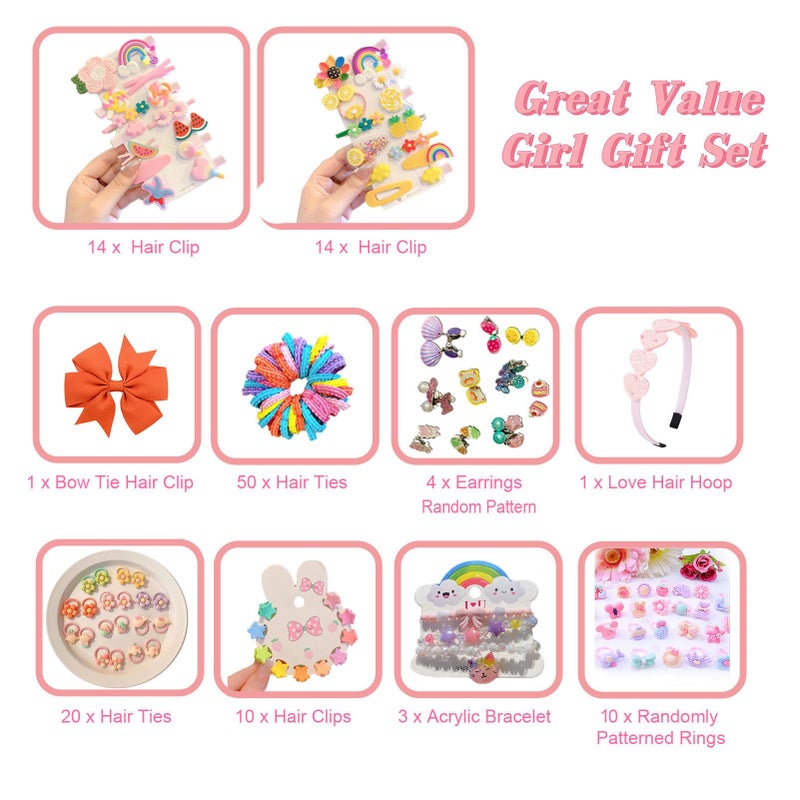 SeunKieer Hair Accessories Set with Jewelry Box for Girls, Hair Clips/Barrettes/Hair Ties/Bows/Toy Rings/Bracelets/Earrings/Hair Ropes/Hair Elastics, Gift Toys for Teen, Girls aged 4 5 6 7 8-12 - Image 2