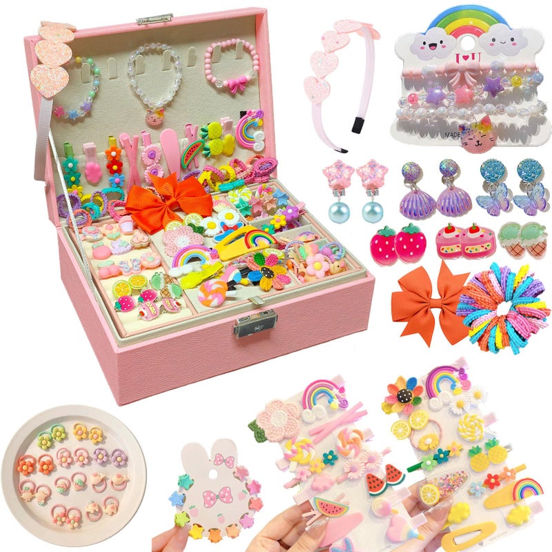 SeunKieer Hair Accessories Set with Jewelry Box for Girls, Hair Clips/Barrettes/Hair Ties/Bows/Toy Rings/Bracelets/Earrings/Hair Ropes/Hair Elastics, Gift Toys for Teen, Girls aged 4 5 6 7 8-12 - Image 1