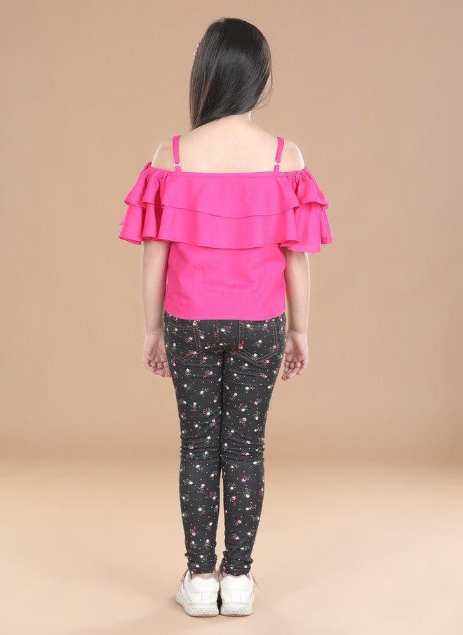 StyleStone طقم توب وسروال ليغينغز للفتيات من ستايل ستون باللونين الوردي والأسود - Image 4